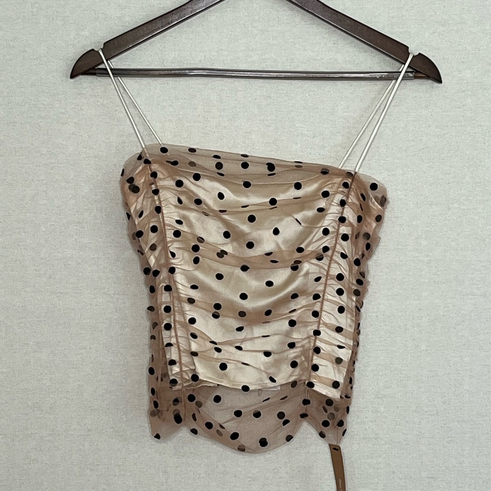 Reformation Tan and Black Polka Dot Camisole - Picture 2 of 7